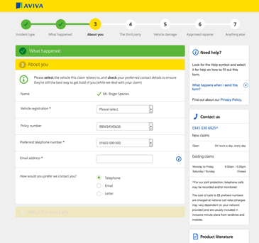 Aviva motor claim form redesign